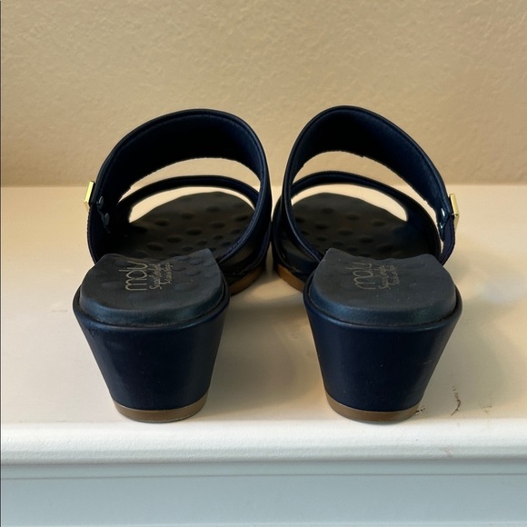 Malu Navy Blue Slide Sandals with Gold Accent - Picture 6 of 11